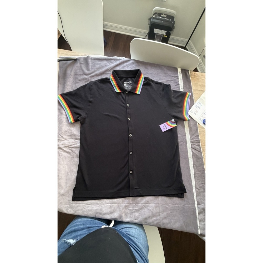 Target Pride Adult Polo Shirt Rainbow Trim Black Button Front Unisex Size M‎ NWt